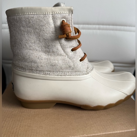 Sperry Saltwater Duck Boots Size 5 Ivory Wool Waterproof Winter Booties - Picture 10 of 10